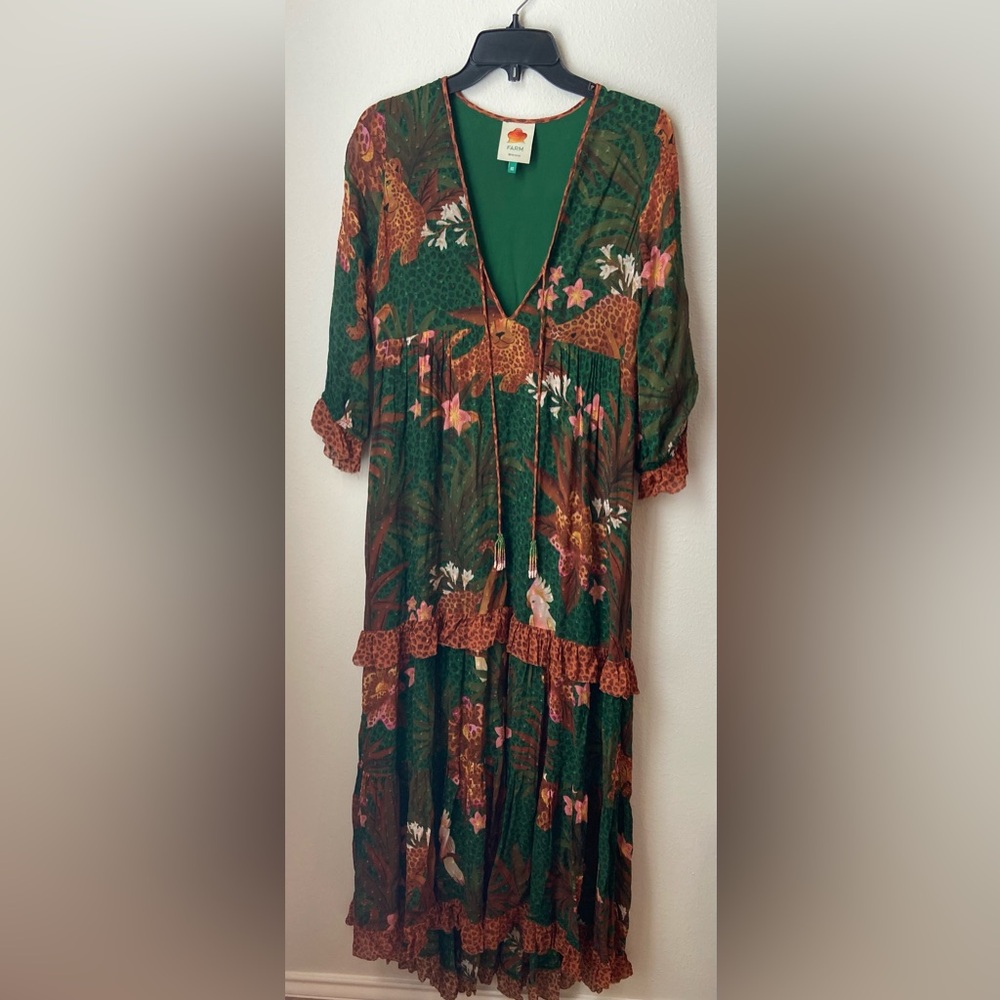 FARM Rio Mix Wild Leopards Green Maxi Dress Size XS - Picture 2 of 9